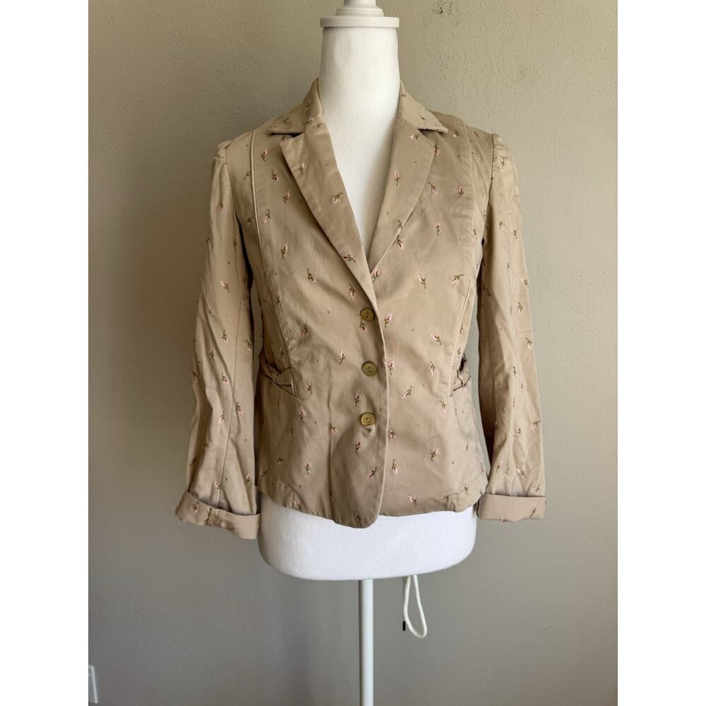 Rebecca Taylor Beige Pink Embroidered Flowers Cotton Blend Fitted Blazer Women 4